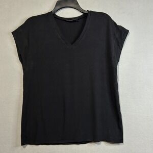 Estelle and Finn Black V‎ Neck Cap Sleeve Blouse Women's Size S Basic Casual Top